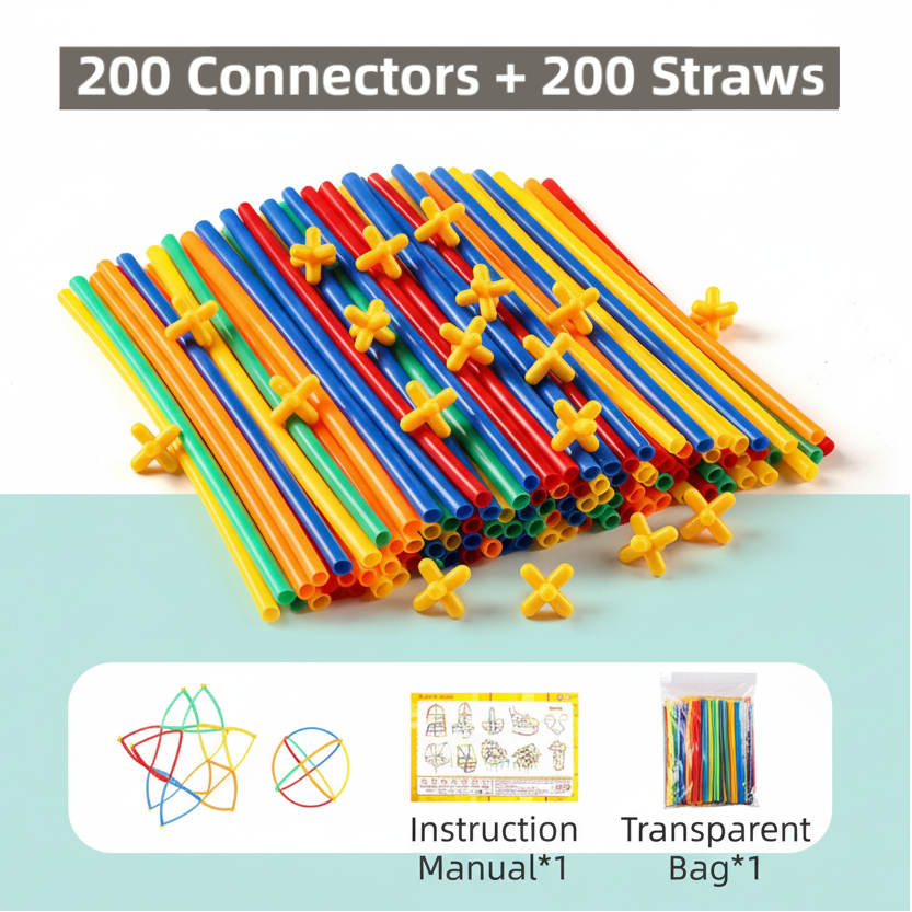 Colourful FlexiStraw with connectors 400-piece builders set with packaging
