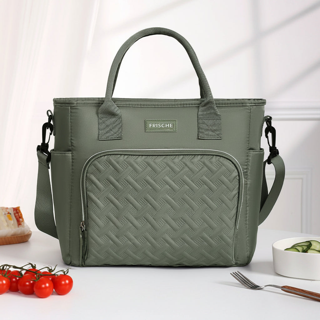The Forest Green Chic Insulated Lunch Tote Bag – Large Capacity Quilted Cooler Tote