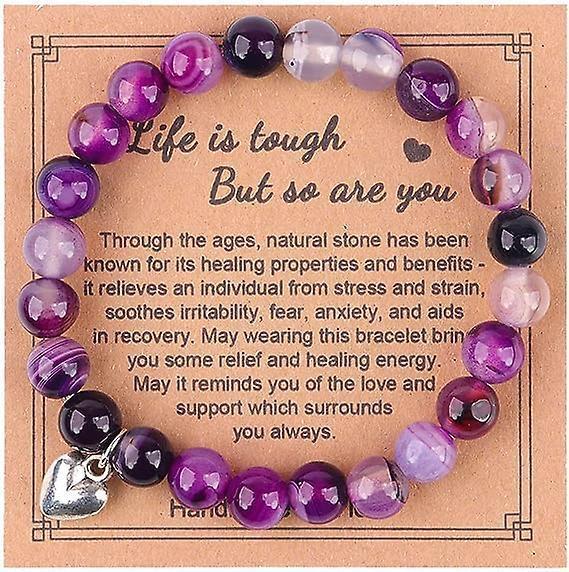 The Inspirational Natural Stone Bracelet Gift – “Life Is Tough But So Are You” Crystal Bead Bracelet with Heart Charm for Get Well, Support & Meaningful Gifting

