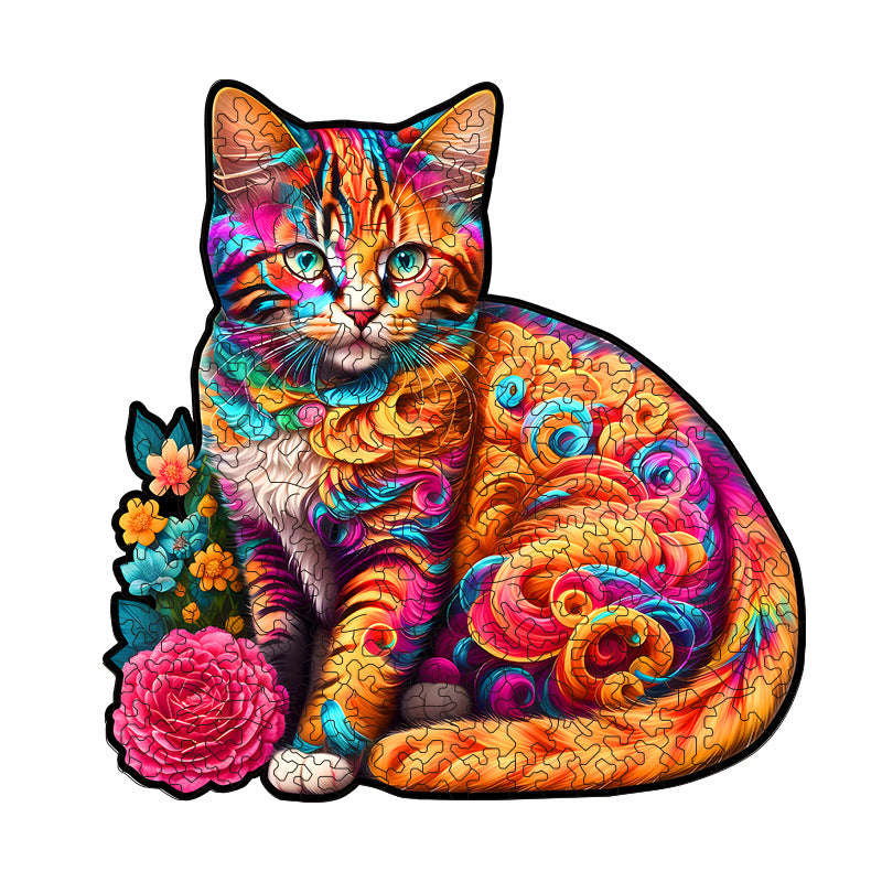 The Irregular Wooden Puzzle – “Curly-Haired Cat” A3 (33×43cm), 210 Pieces, 4mm Thick Artistic Jigsaw Gift & Display Puzzle