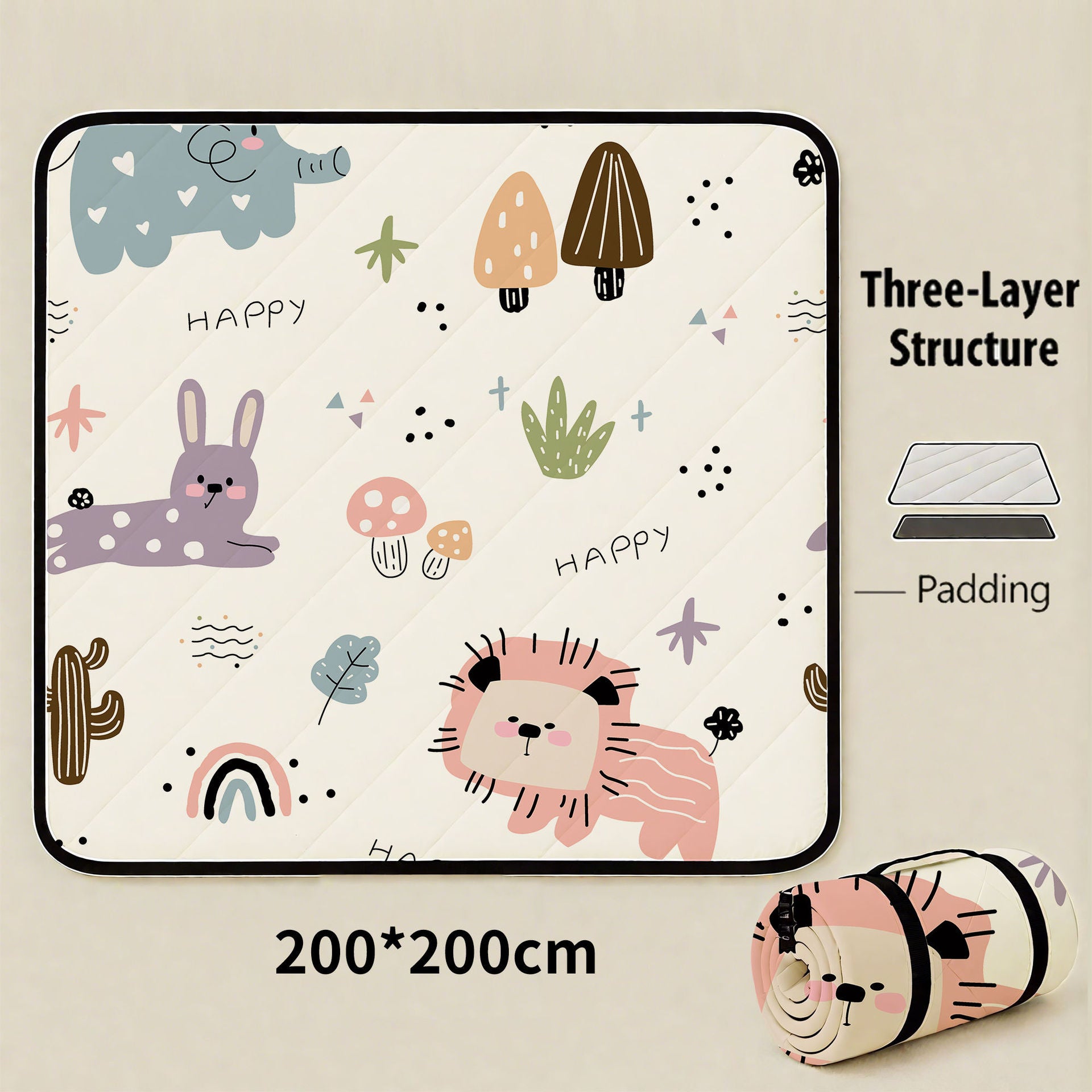 The Joyful Savanna Waterproof Picnic Blanket 200x200cm – Foldable Extra Large Family Mat for Indoor & Outdoor Picnics