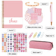 The Kids Creative Journal Gift Set (Pink) - Notebook, Pen, Stickers, and Accessories, featuring a collection of stationery items including a pink journal, stickers, a pen, and other accessories on a white background.