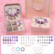 Kids DIY Beaded Bracelet Kit – Purple Edition Jewellery Making Set with Charms, Storage Box & Display Stand featuring charms and beads in a pink case on a pink background