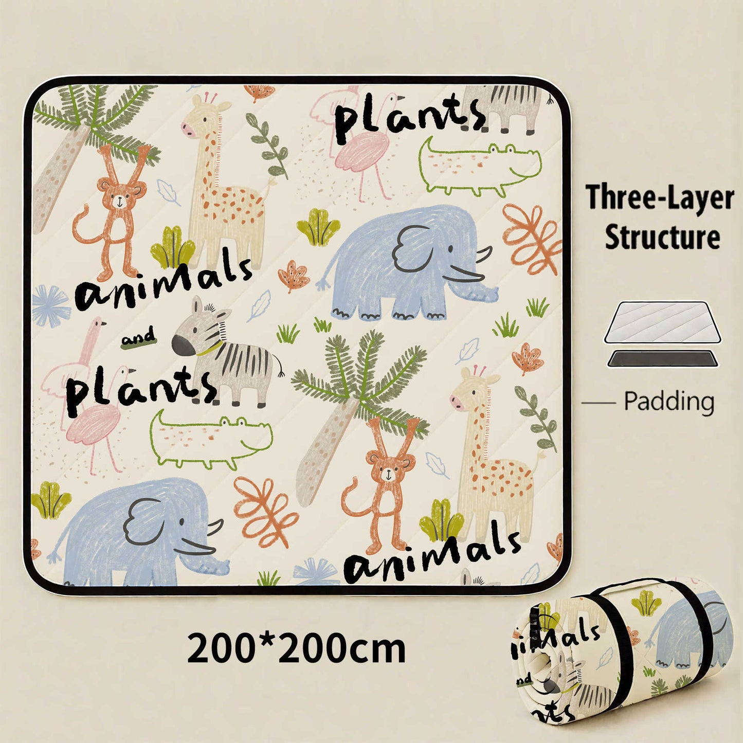 The Living Jungle Waterproof Picnic Mat 200x200cm – Foldable Extra Large Family Mat for Indoor & Outdoor Picnics