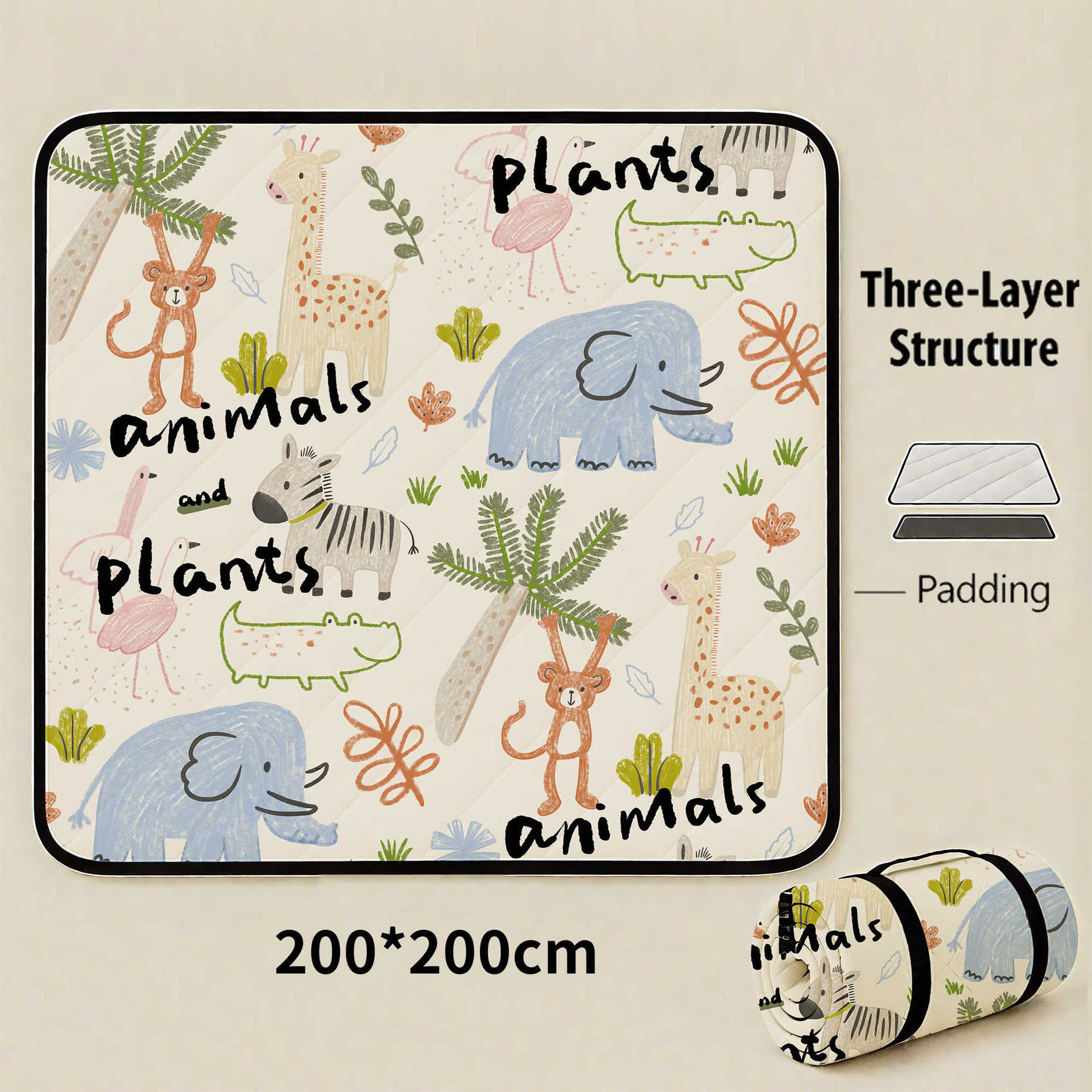 The Living Jungle Waterproof Picnic Mat 200x200cm – Foldable Extra Large Family Mat for Indoor & Outdoor Picnics
