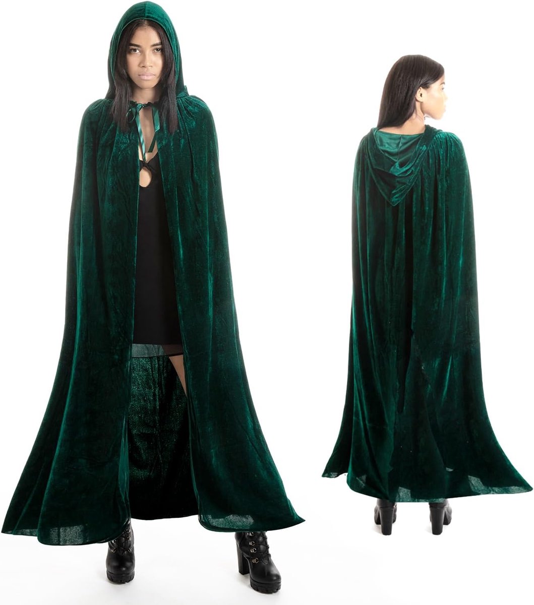 The Luxury Green Hooded Cape – Adult Long Velvet Costume Cloak for Witch, Sorcerer & Fantasy Cosplay