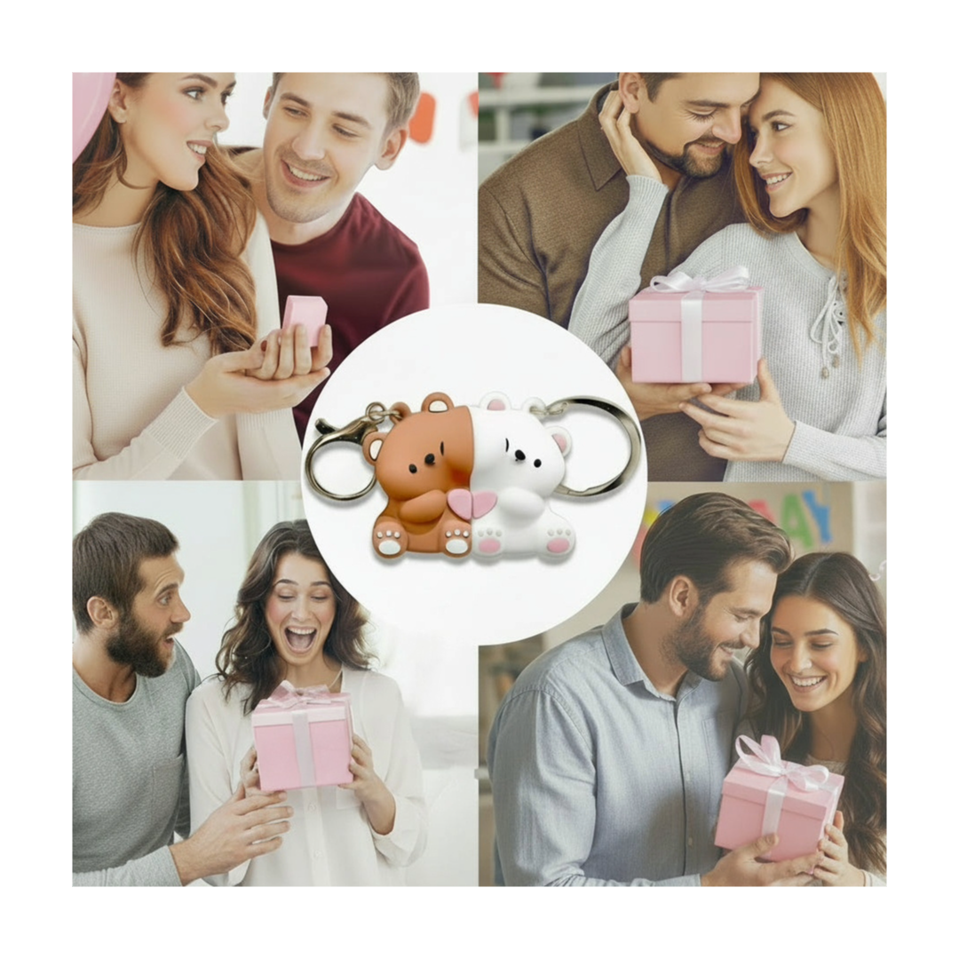 Magnetic Bear Couple Keychain Set – Cute Matching Love Heart Keyrings for Couples & Friends