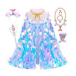 The Mermaid Princess Cape & Accessories Set for Kids – 9pc Sequin Dress-Up Costume Kit with Wand, Jewellery & Bag