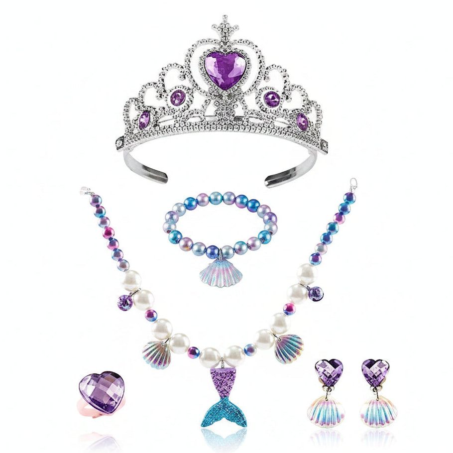 The Mermaid Princess Jewellery Set for Kids – Tiara, Necklace, Bracelet, Ring & Earrings Dress-Up Costume Accessories