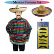 The Mexican Fiesta Poncho Sombrero Set – Rainbow Stripe Costume with Moustache