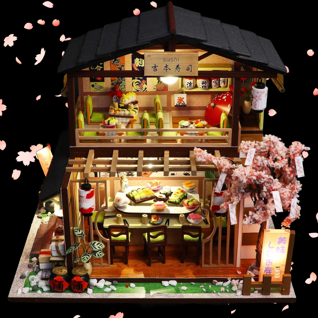 Miniature Dollhouse with Furniture Kit plus Dust Proof and Music Movement - Sushi Restaurant