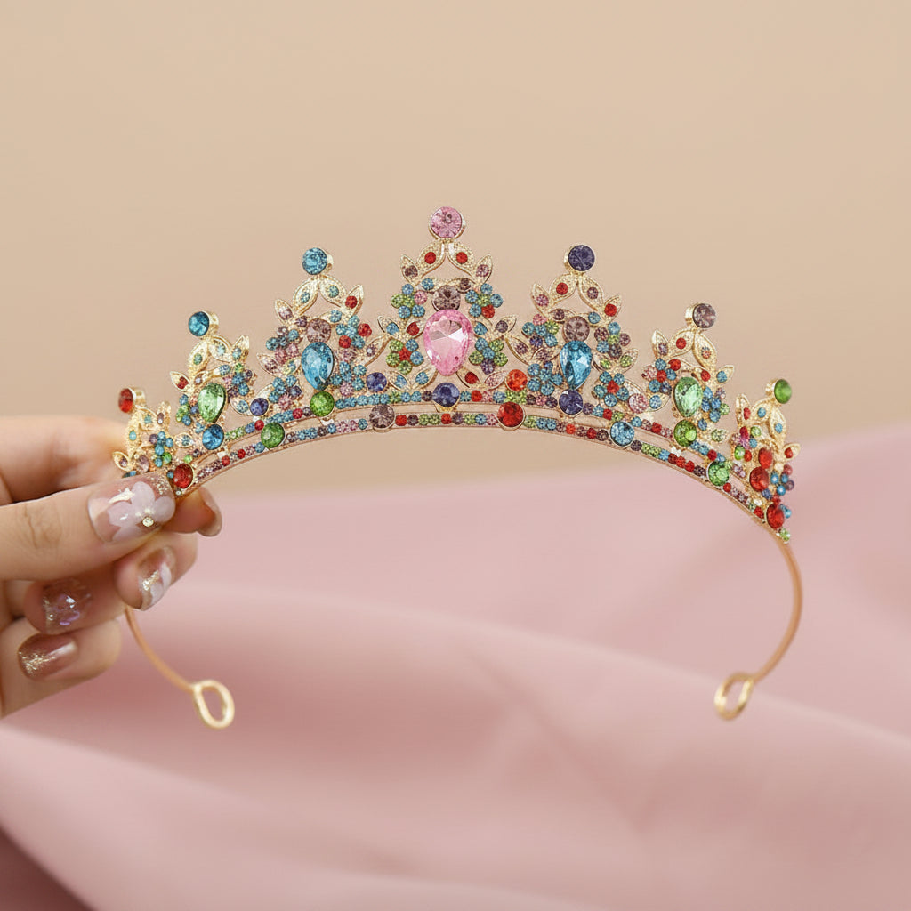 The Multicolour Crystal Princess Tiara for Girls – Rhinestone Crown Headband for Birthdays, Weddings & Dress-Up
