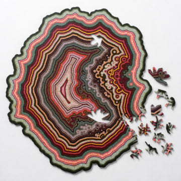 Nature Hues Algorithmic Agate Jigsaw Puzzle geode with unique pieces on a white background