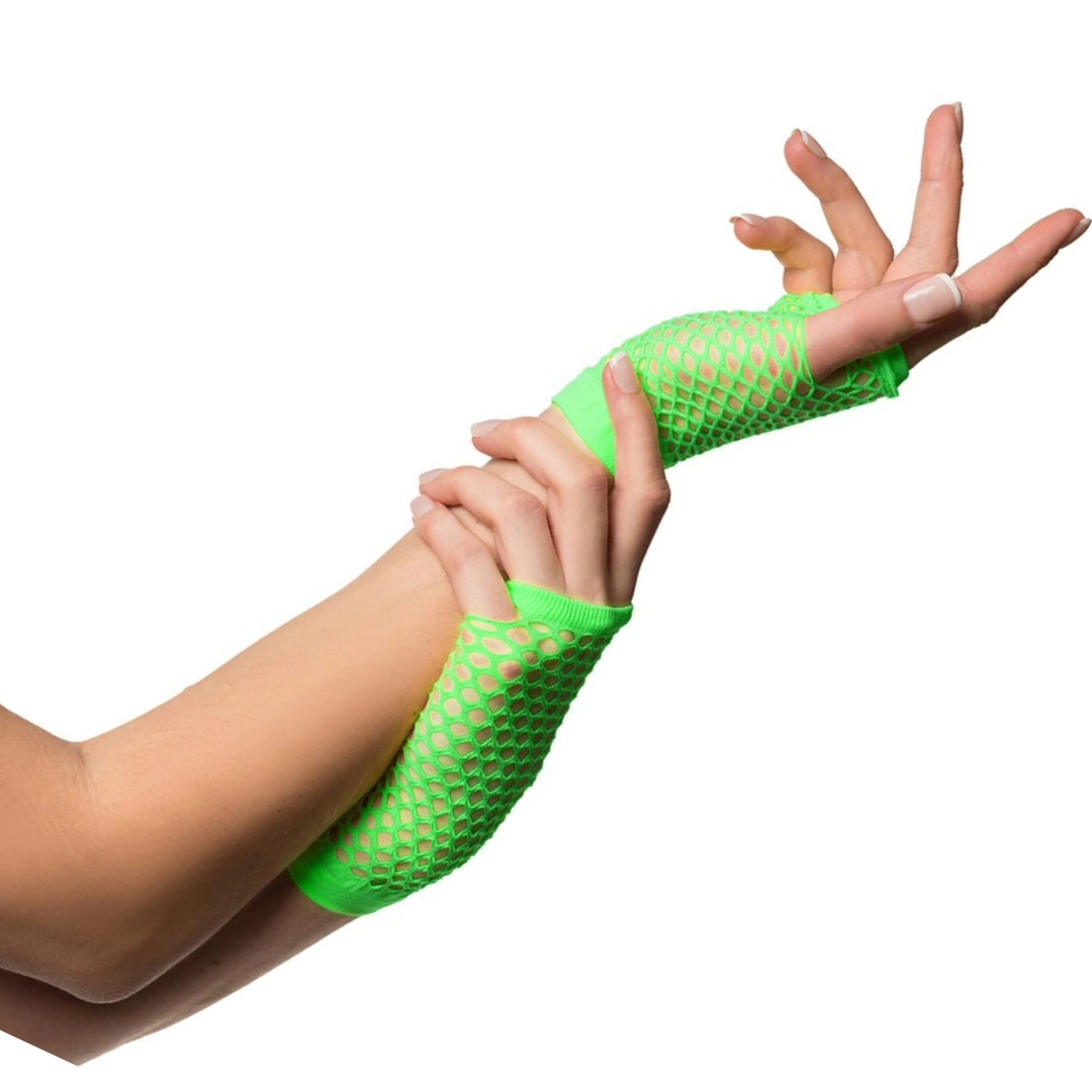 The Neon Green Fishnet Fingerless Gloves – 70s 80s Costume Party Accessory