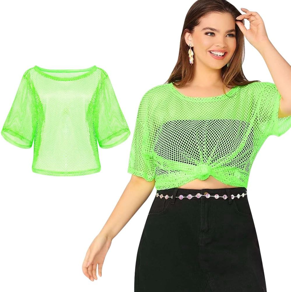 The Neon Green Fishnet Top – 80s Retro Costume Party Outfit for Women