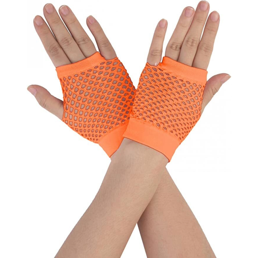 The Orange Fishnet Fingerless Gloves – 70s 80s Costume Party Accessory