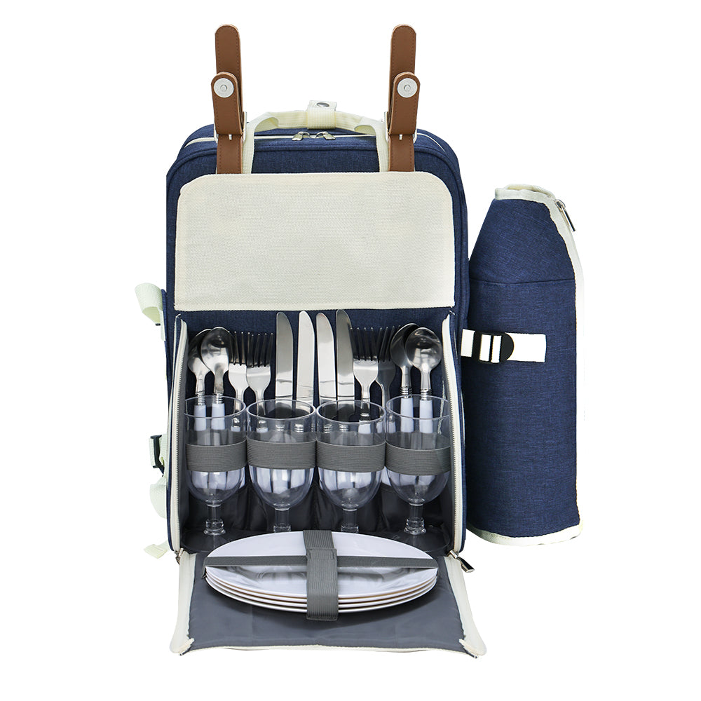 Alfresco 4 Person Picnic Backpack Set Insulated Bag - Blue