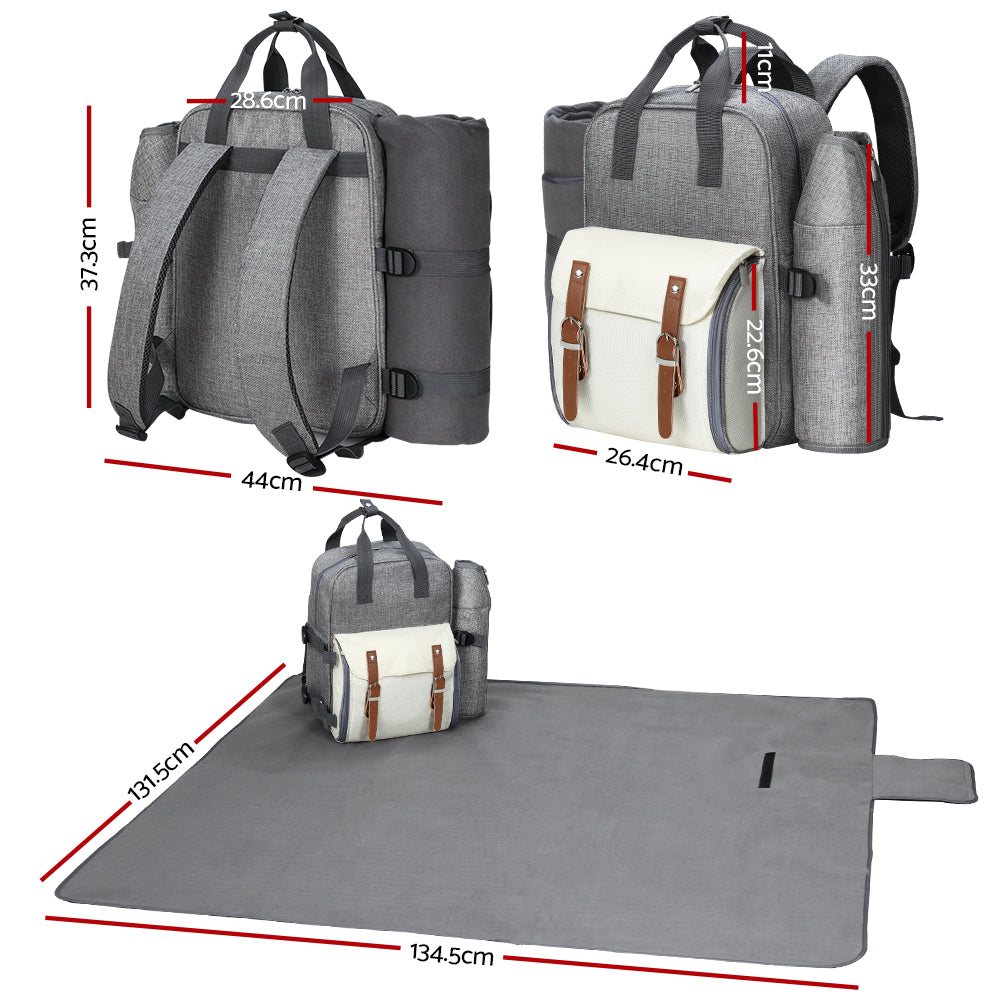 Alfresco 4 Person Picnic Backpack Set Insulated Bag - Grey