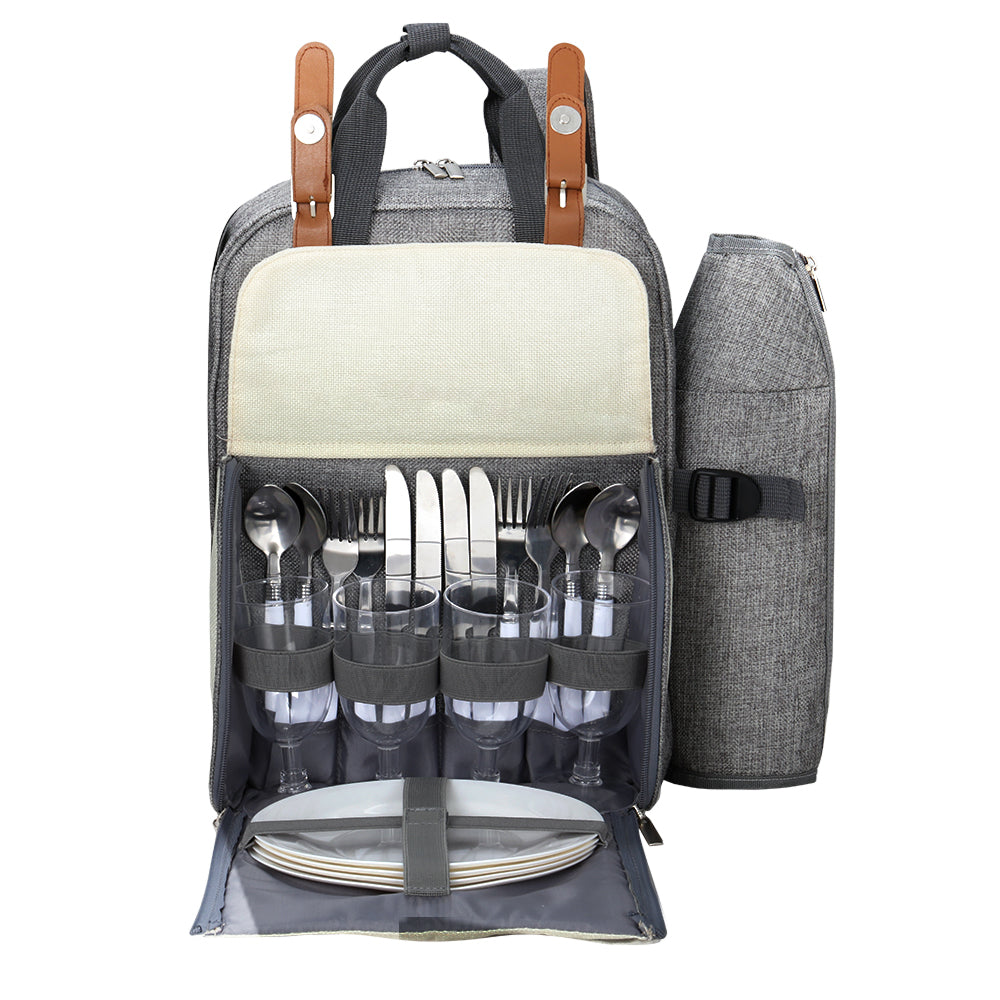 Alfresco 4 Person Picnic Backpack Set Insulated Bag - Grey