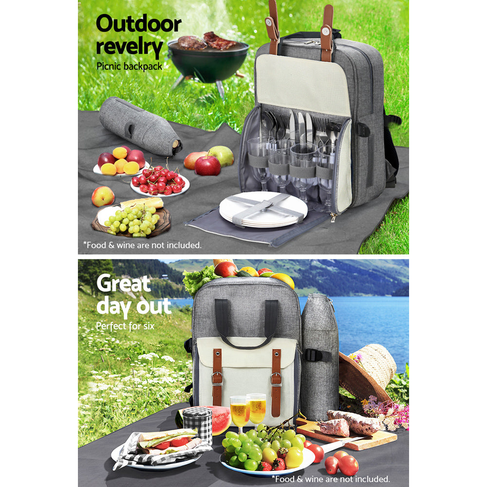 Alfresco 4 Person Picnic Backpack Set Insulated Bag - Grey