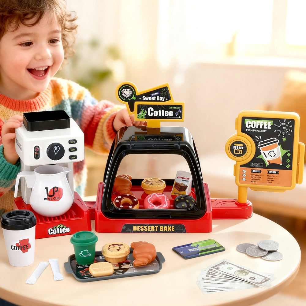 Keezi Kids Toy Coffee Shop with Dessert Bake and Play Money Set