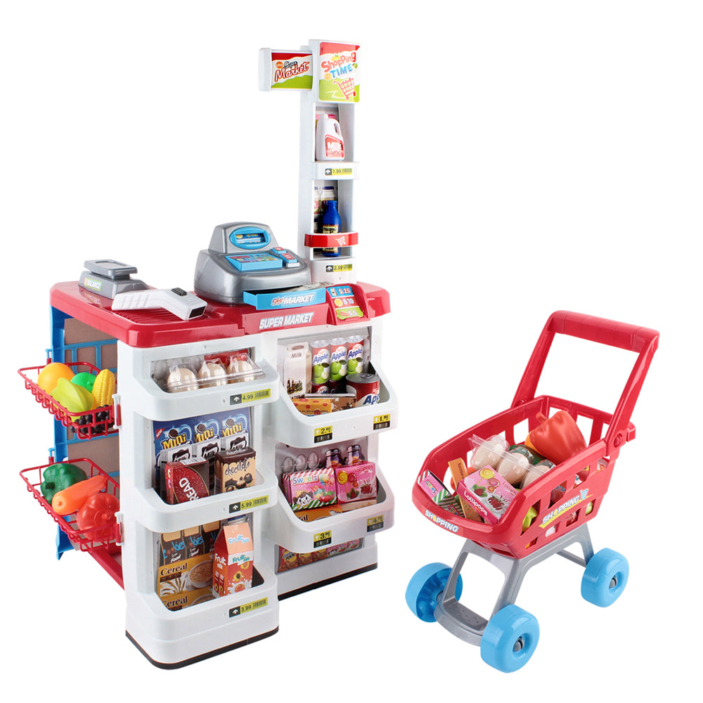 Keezi Kids Pretend Supermarket Playset with Cash Register and Trolley - 24 Pieces