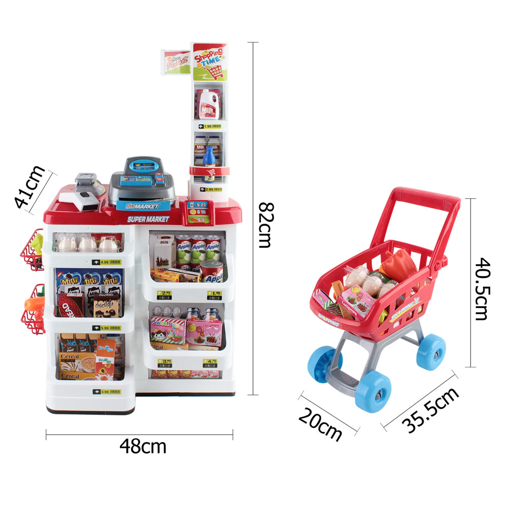 Keezi Kids Pretend Supermarket Playset with Cash Register and Trolley - 24 Pieces