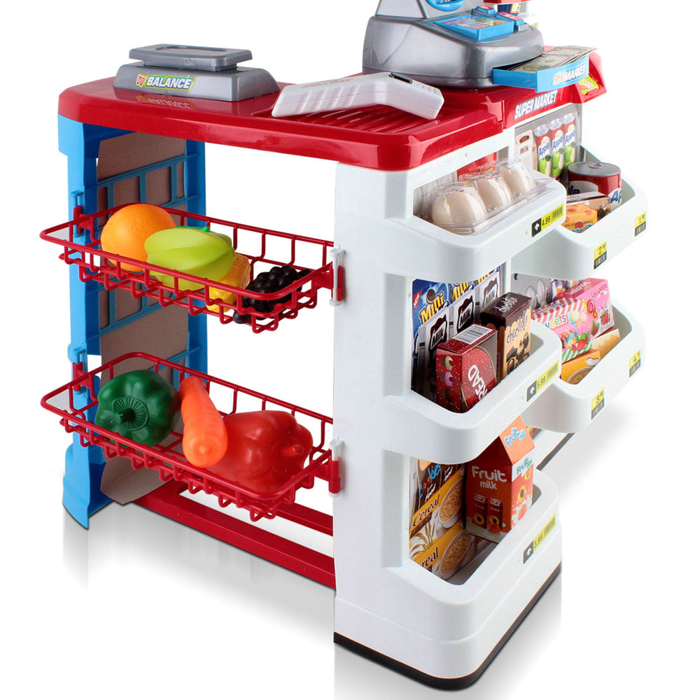 Keezi Kids Pretend Supermarket Playset with Cash Register and Trolley - 24 Pieces