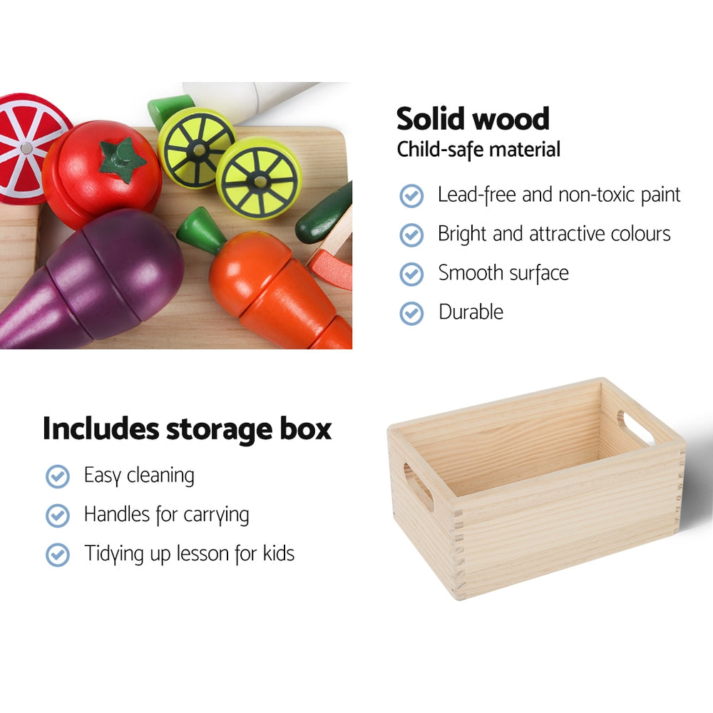 Keezi Kids Wooden Culinary Kitchenware Play Set with Vegetables and Fruit