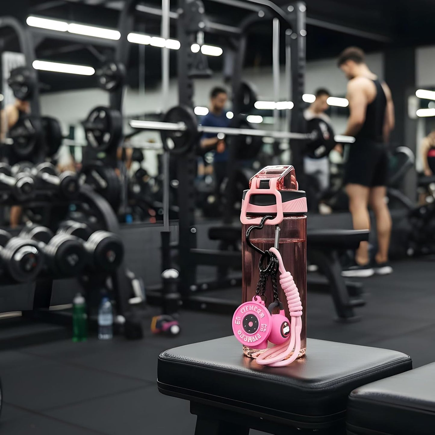 Fitness Keychain for Women – Pink Dumbbell & Kettlebell Gym Bag Charm with Heart Clip for Workout Motivation