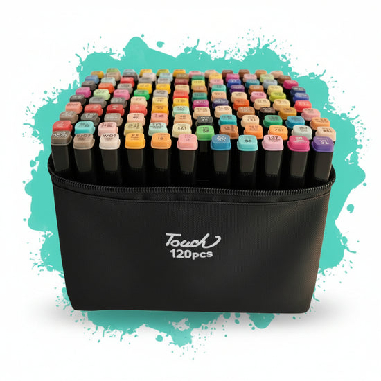 Featuring Professional Dual-Tip Markers - 120 Colours in a black carry case
