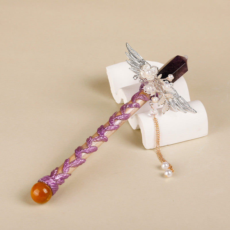 The Purple Fluorite Crystal Wand – Handmade Gemstone Wand for Intuition, Rituals & Fantasy Cosplay