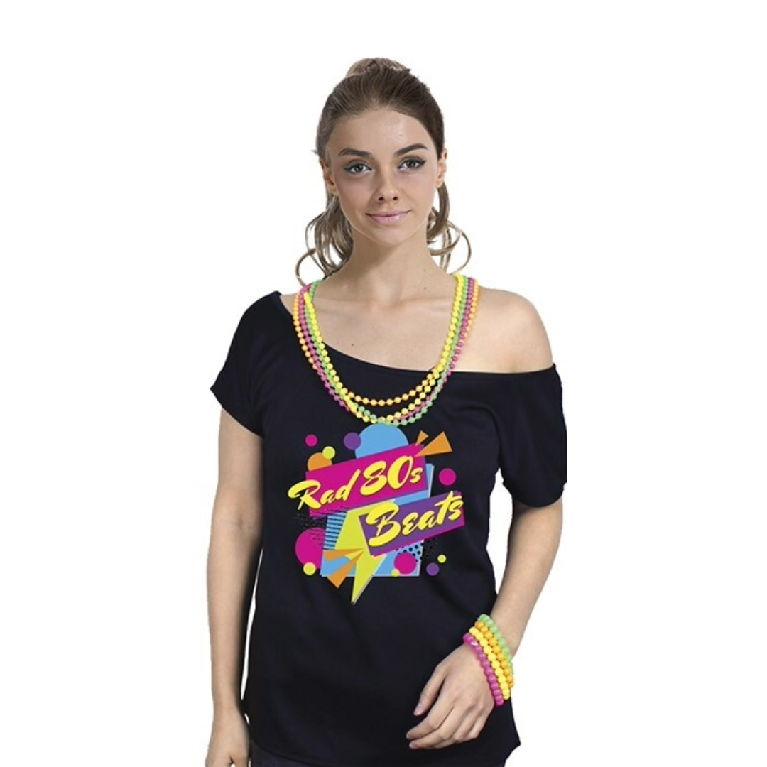 1980s Rad 80s Beats Black Graphic T-Shirt Party Costume