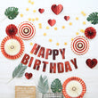 The Red & Gold Birthday Decorations Set – Happy Birthday Banner, Paper Fans, Heart & Star Garland Party Kit perfect for festive, playful celebrations.