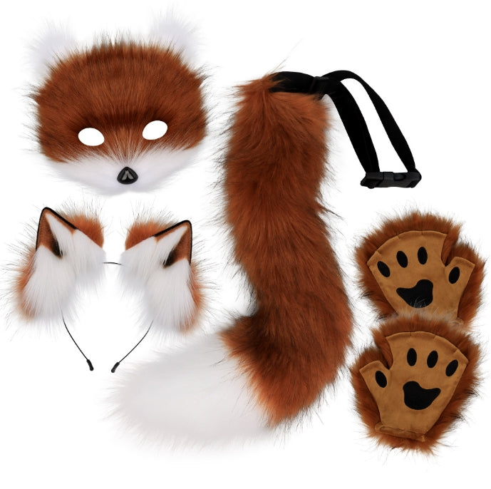The Reddish-Brown Fox Costume Set 4-Piece – Furry Mask, Ears, Tail & Paws Cosplay Kit
