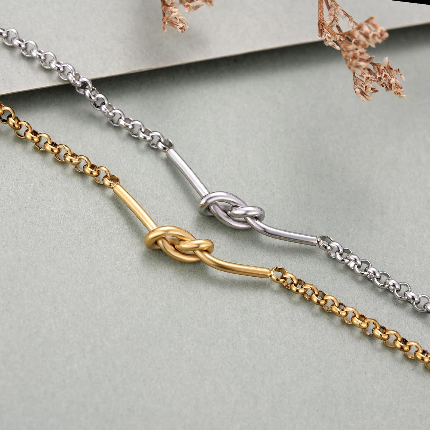 The Set of 2 Friendship Knot Bracelets for Women – Gold & Silver Matching Best Friend Bracelets