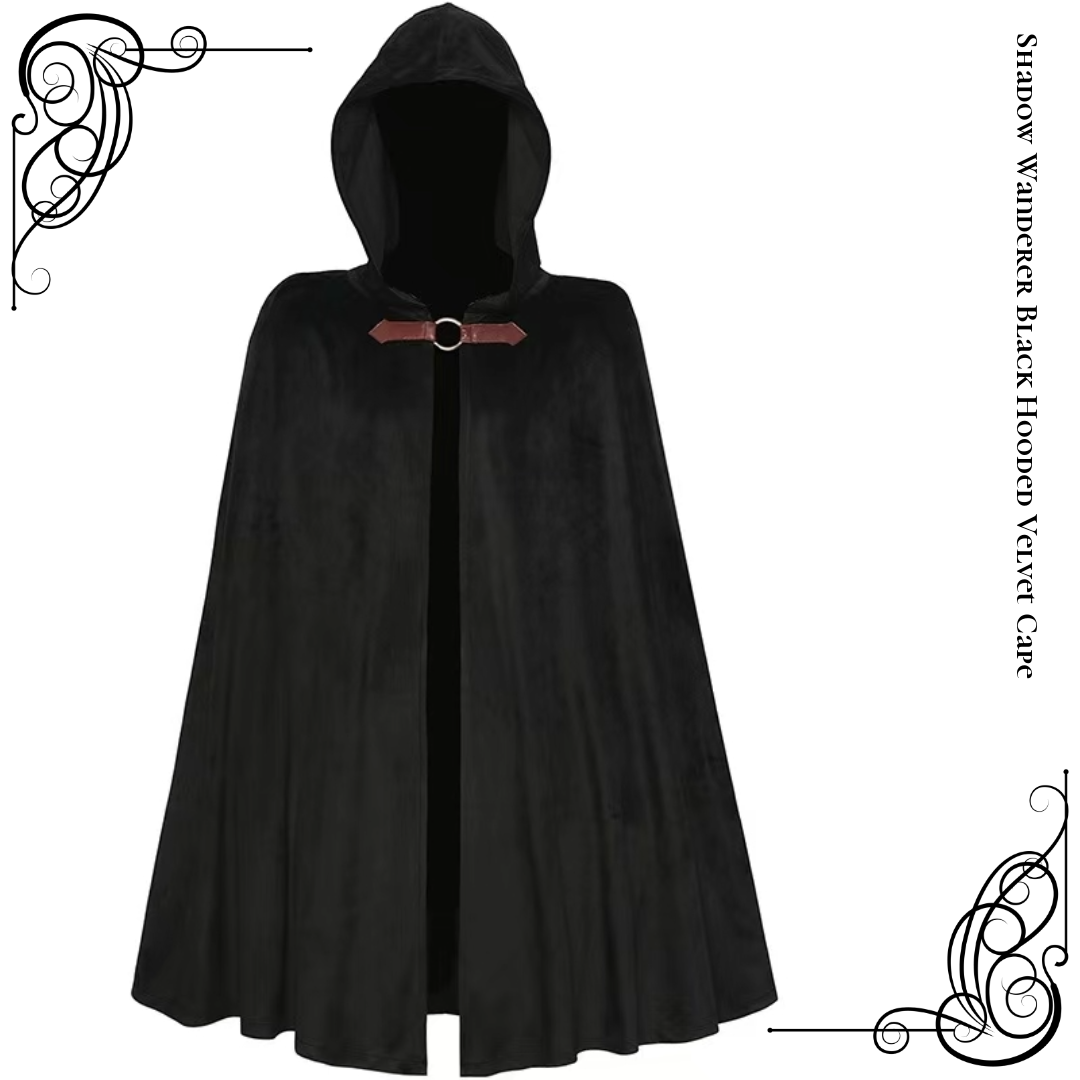 The Shadow Wanderer Black Hooded Velvet Cape – Adult Cosplay Cloak for Jedi, Wizard & Fantasy Costumes