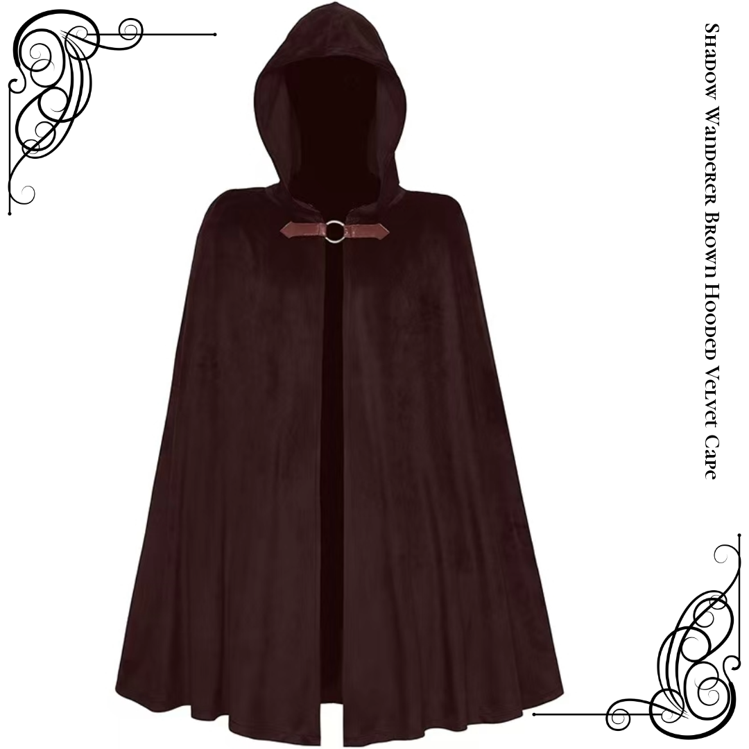 The Shadow Wanderer Brown Hooded Velvet Cape – Adult Cosplay Cloak for Jedi, Wizard, Medieval & Fantasy Costumes