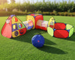 Keezi Kids 4-in-1 Play Tent Set – Teepee, Cube Playhouse, Crawl Tunnel & Ball Pit with Basketball Hoop (Multi-Colour)