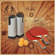 The Table Tennis Game Portable Ping Pong Set with a net, two paddles, and two balls, predominantly featuring black, red, and gray colors against a nostalgic sports background.