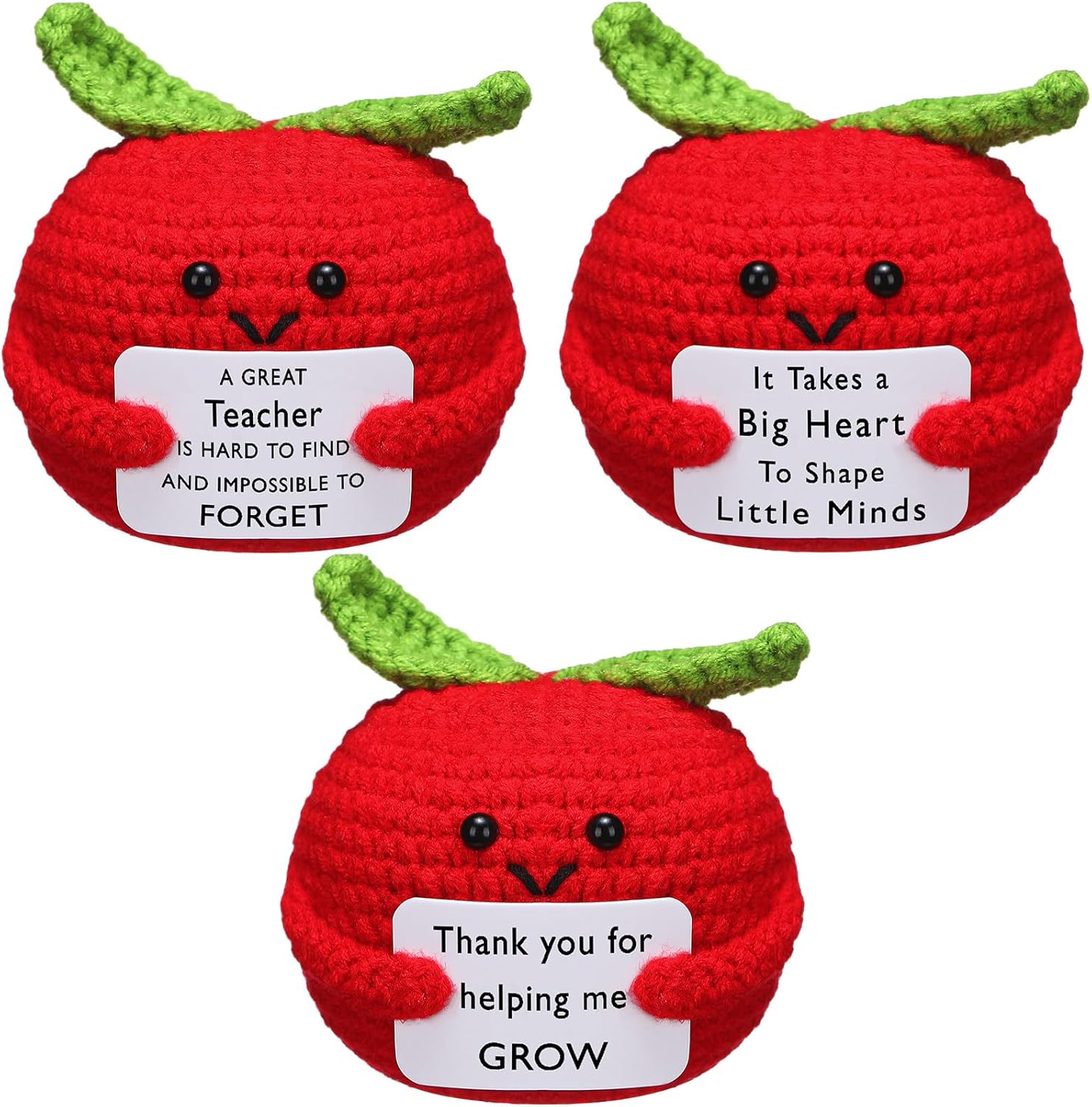The Teacher Appreciation Crochet Apple Gift Set – Handmade “Thank You for Helping Me Grow” (3 Pack)
