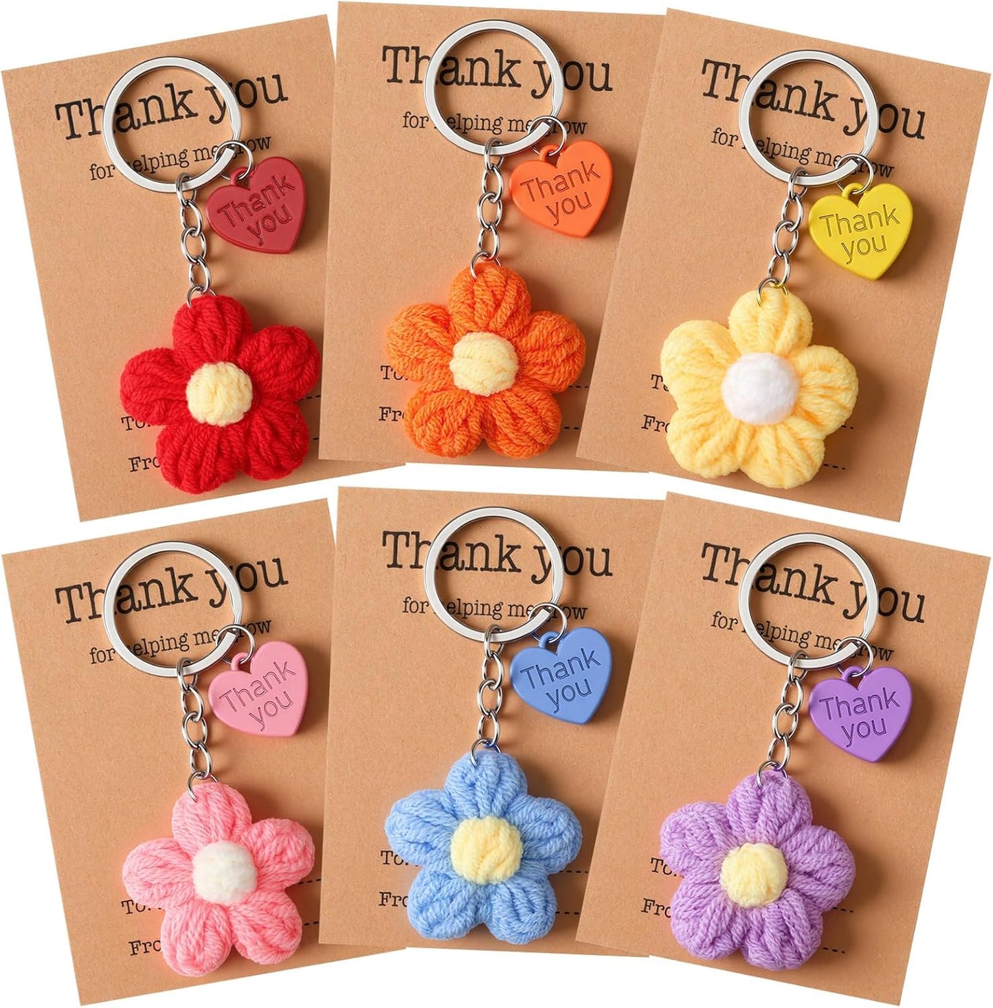 The Teacher Appreciation Crochet Flower Keychain Gift Set – “Thank You for Helping Me Grow” (6 Pack)