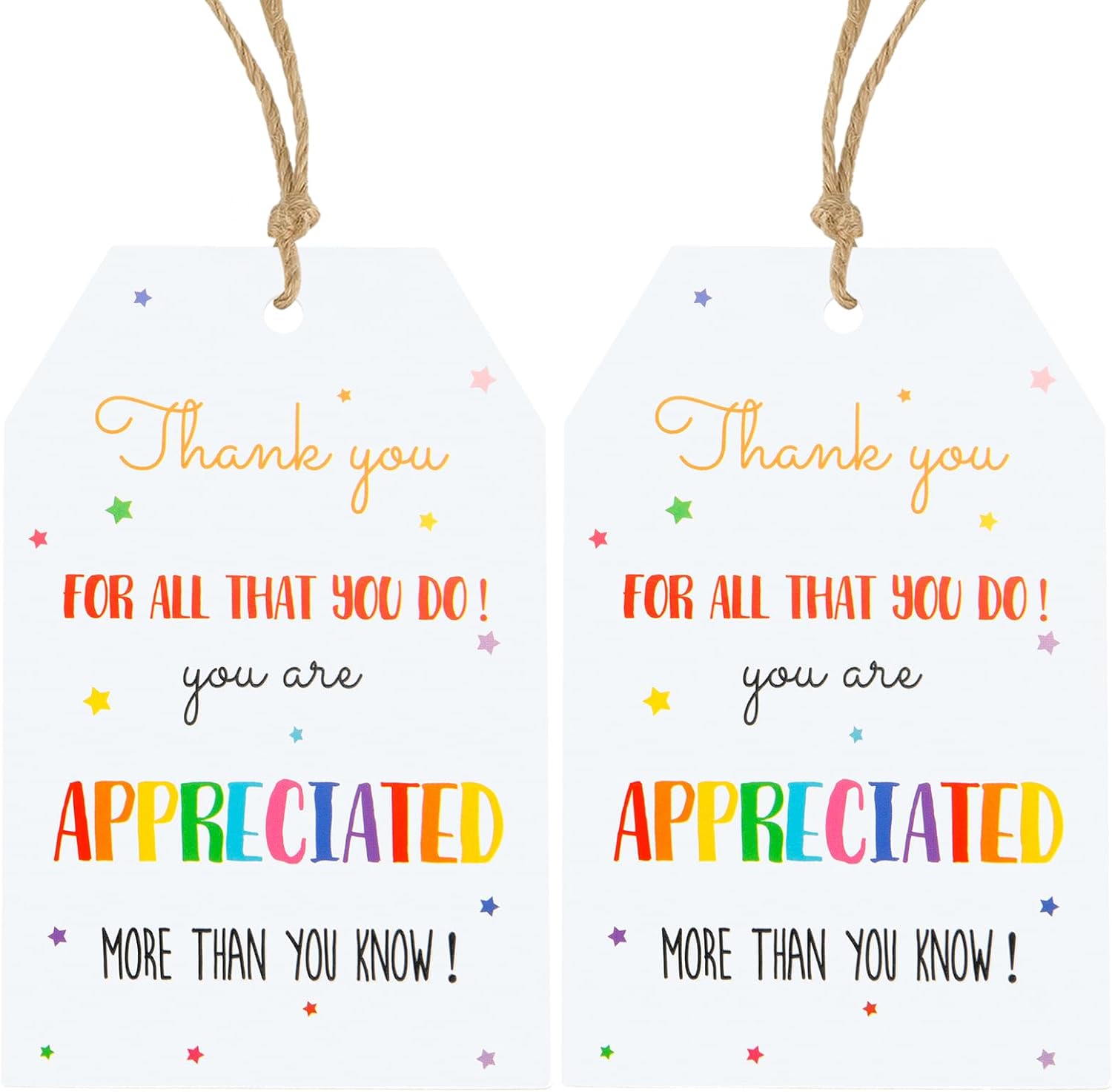 The Thank You Tags with String – Appreciation Gift Tags for Teachers, Events & Favors (100 Pack)