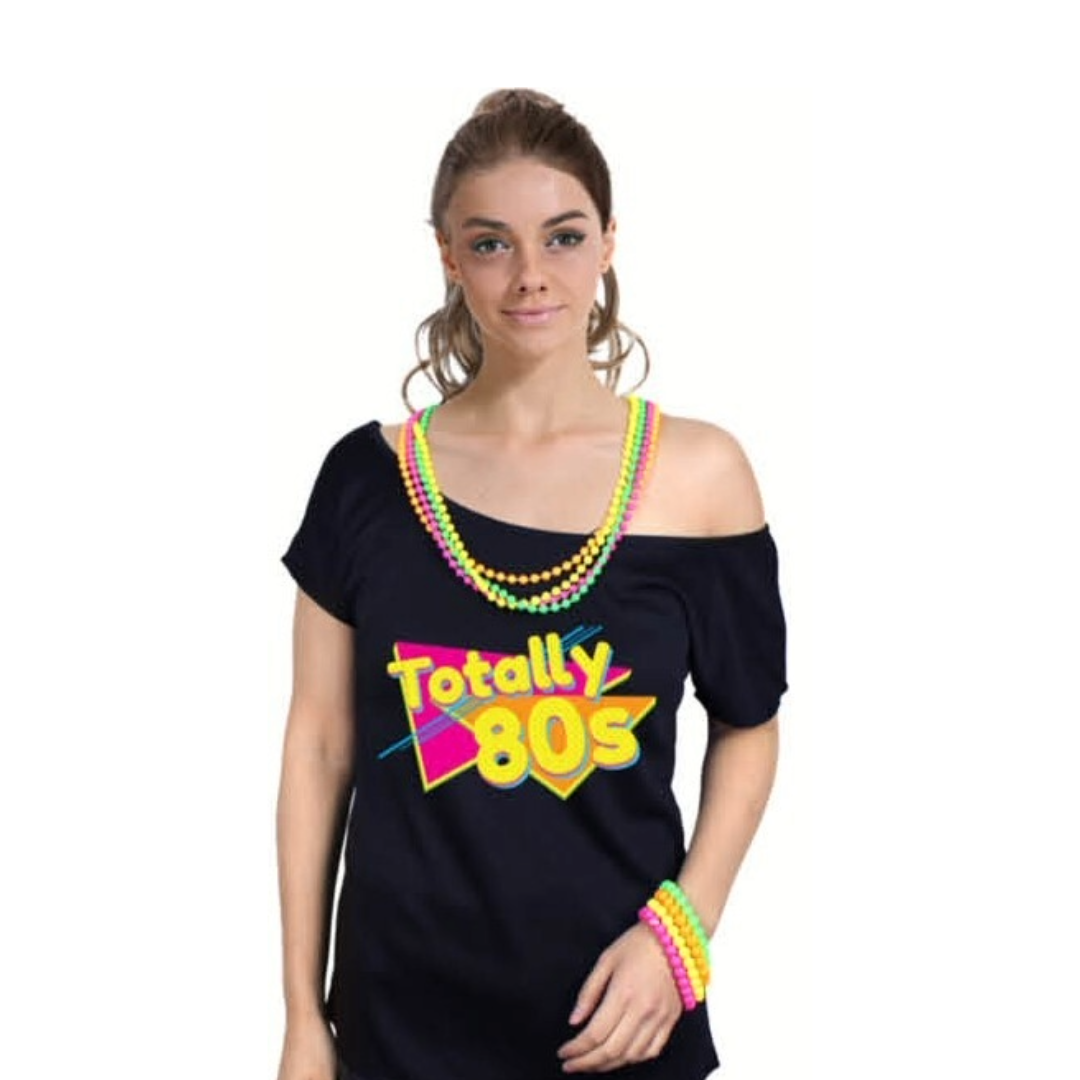 1980s Totally 80s Black Graphic T-Shirt Party Costume