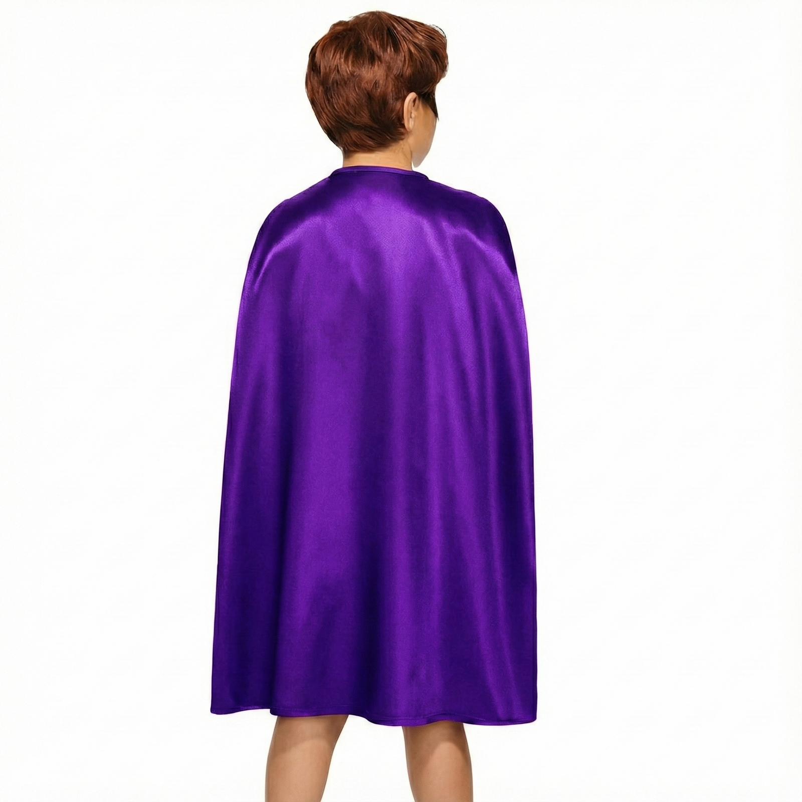 A child wearing the Ultimate Purple Adventure Cape Kids Party Costume – Medium size