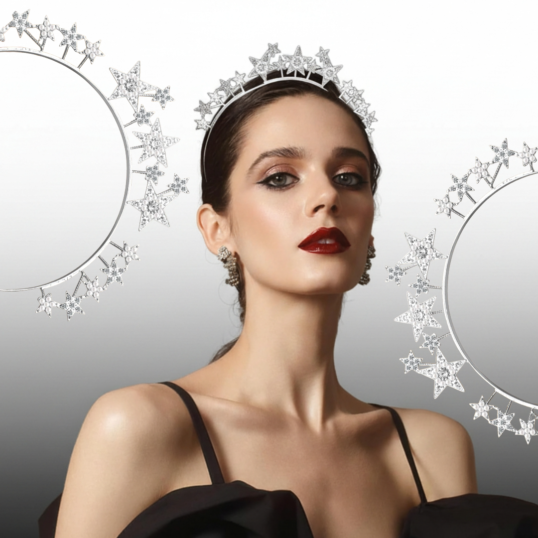 Silver Star Halo Crown Headband – Rhinestone Tiara for Women & Girls Festival, New Year’s Eve & Party Hair Accessory