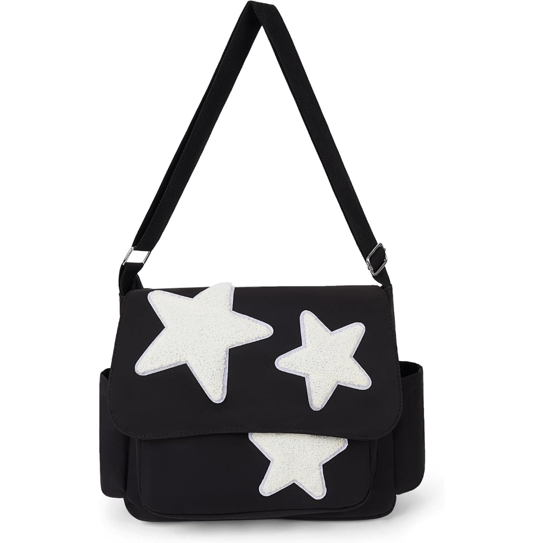 Y2K Star Canvas Messenger Bag – Aesthetic Crossbody Shoulder Tote Bag with Multiple Pockets for Everyday, Travel & Uni