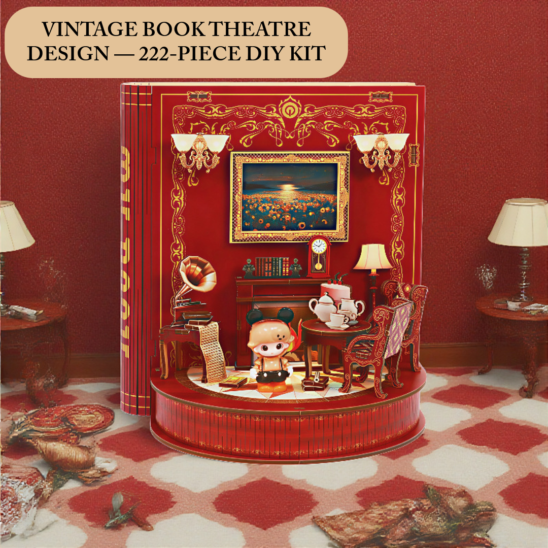 DIY Miniature Book Nook Kit – Book Theatre Wooden Bookend with LED Lights (222PCS)