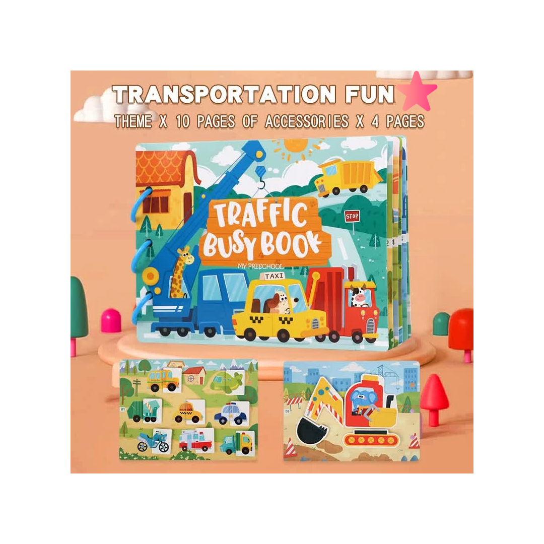 Kids Busy Book Set 2 Pack – Interactive Preschool Learning Activities Animal & Traffic