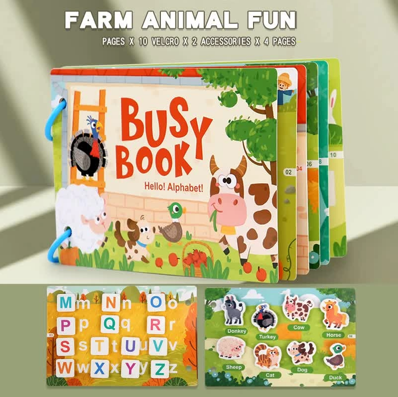 Kids Busy Book Set 5 Pack – Interactive Preschool Learning Activities Farm, Ocean, Vehicles, Dinosaurs, & Forest